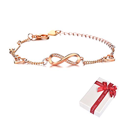 Ceqiny Infinity Love Bracelet Adjustable Bracelet for Women Girls Forever Bracelet Infinity 8 Bracelets and Anklet Cubic Zirconia Charm Link Bracelet Sparking Crystal Bangle Bracelets, Rose Gold