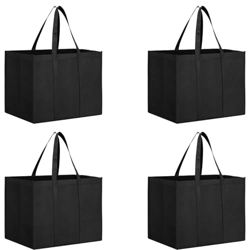 4 Pack Black Reusable Shopping Bags, Large Durable Grocery B