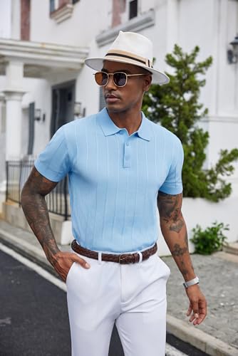Image of COOFANDY Mens Knit Polo Shirts Short Sleeve Ribbed Textured Polo Shirt Lightweight Casual Golf Shirts Collared T Shirt
