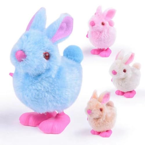 Image of Bunny and Jumping Chick Wind Up Toys Novelty Chicken Hopping Windup Toy for Kids Toddlers Adult Easter Egg Hunt Basket Stocking Stuffers Party Gifts [AssortedColor] (4 PIC-Jumping-Rabbit)