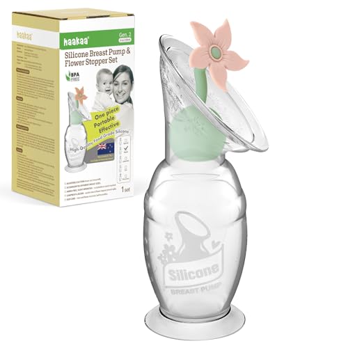 Image of haakaa Manual Breast Pump with Flower Stopper Set, Gen.2 Silicone Hand Pump with Suction Base, BPA Free (4oz/100ml, Blush)