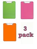 3-pack Transparent Plastic Clipboard, Flat Clip, 9X12x7/64, Neon Orange,Neon Pink and Neon Green