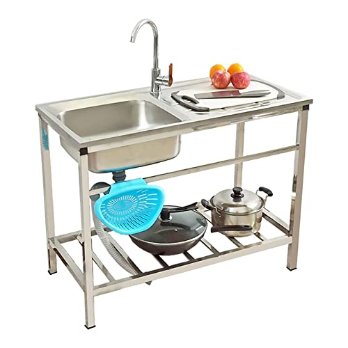Fregadero Industrial Acero Inoxidable Comercial De Un Solo Tazón Fregadero De Cocina Independiente Lavabo De Mano，para Cocina, Restaurante, Bar, Jardín (Color : Single cold, Size : 1-tier 75 * 40cm)