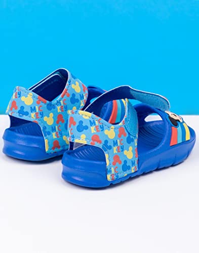 Disney Mickey Mouse Kids Sandals | Boys & Girls Sliders with Supportive Strap for Toddlers | Blue Slip-on Pool Shoes Footwear4