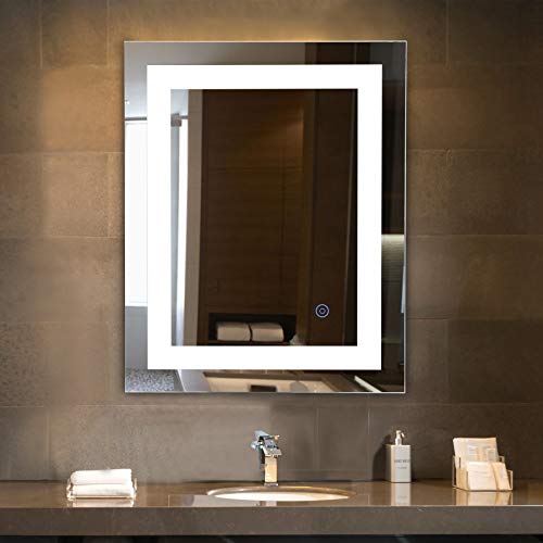 CO-Z Dimmable Rectangle LED Bathroom Mirror, Plug-in Modern Lighted Wall Mounted Mirror