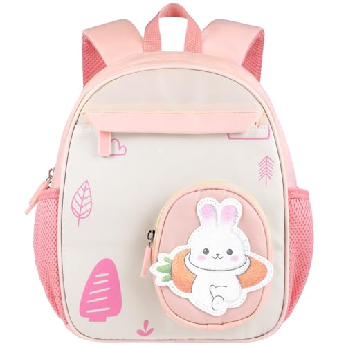 GAGAKU Zainetto Asilo Bambina Zaino per Bambini da 2 a 5 anni 30cm Mini Zaino Asilo Bimba da Viaggio Traspirante Comodo Tracolla Regolabile, Tasche Laterali - Coniglio Rosa