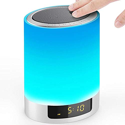 Night Lights Bluetooth Speaker, Touch Sensor LED Table Lamp Dimmable RGB Multi-Color with Alarm Clock, TF Card Slot, Hands-Free Calls, Best Gift for Kids, Party, Bedroom, Outdoor