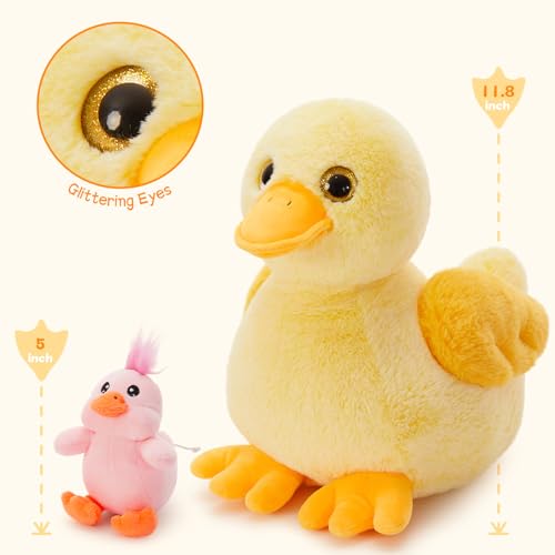 Image of Duck Plush Toy with 3 Babies, 11 Inch Wind Up Stuffed Animal Set