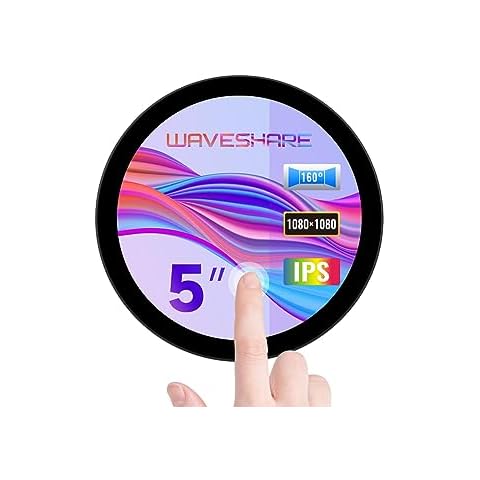 waveshare 5inch HDMI Round Touch Display, 1080 × 1080 Resolution, IPS, 10-Point Touch, Compatible with Raspberry Pi 5/4B/3B/Zero/Zero W/Zero 2W/Pico/Pico W/Pico WH Cover