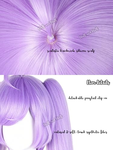 Image of Half and Half Long Light Purple Anime Ponytail Wig 37.4'' Vibrant Purple Twin Tails Cosplay Wigs with Bangs Acrylic Fiber Hair Wigs for Women Halloween Party Costumes