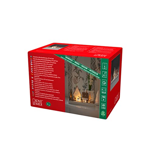 Konstsmide LED Holzsilhouette, Waldhäuser mit Rentieren, 6H Timer, 6 warm weiße Dioden, batteriebetrieben, Innen, 0,36W, Batterie: 2 x AA 1,5V (exkl.) - 3282-210, White