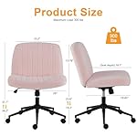 NEWBULIG Criss Cross Legged Wheels Home Office Desk Chair Wide Seat Armless Height Adjustable 360° Swivel for Vanity/Work, 25.6" D x 33.6" W x 27" H, Velvet Pink - Image 3