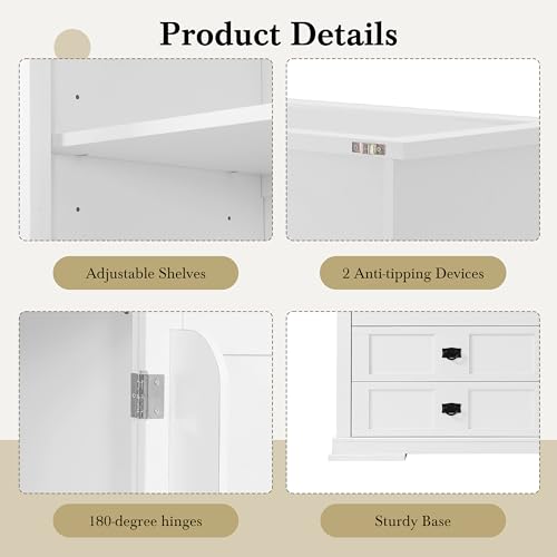 Image of Ball & Cast 78″Tall Kitchen Pantry Cabinet with 3 Drawers,66''w Kitchen Hutch Cabinet, Large Freestanding Storage Cabinet w /4 Doors,Door Shelf and Adjustable Shelves,for Kitchen and Dining Room,White