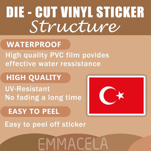Image of (3PCS) Turkey Flag stickers, Countries Flag Stickers - Waterproof Vinyl Decals For Laptops, Tumblers, Water Bottles, Books, Scrapbooks, Size 3 x 2 Inch