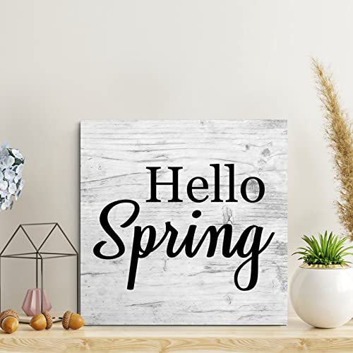 BYRON HOYLE Plaque murale en bois avec inscription « Hello Spring » - Décoration murale rustique pour salon, cuisine, décoration murale rétro - Cadeau de pendaison de crémaillère Cover