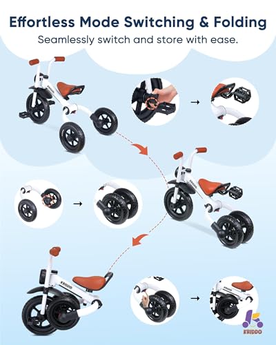 Image of KRIDDO 2-in-1 Kids Balance Bike and Kids Tricycle for 2 to 5 Year Old, Toddler Balance Bike with Detachable Pedals, Tricycles for 3-5 Year Olds with Stitched Soft Grip, White