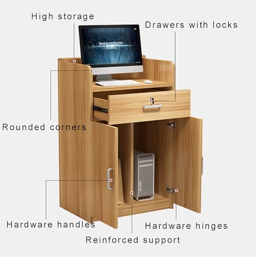 Bureau de réception verrouillable avec rangement élégant pour bureau à domicile ou salon Finition teck moderne Idéal pour les espaces professionnels et fonctionnels