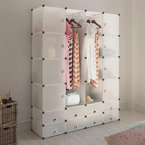 QUAHEAS Armario modular con 18 compartimentos, color blanco, 37 x 146 x 180,5 cm, de plástico, versátil, almacenamiento portátil para ropa