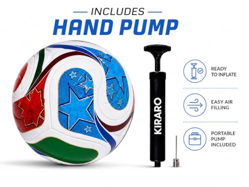 Image of Official Size 5 Soccer Ball with Free Pump & Pin | Premium PVC Leather Football with Excellent Air Retention | Durable Training & Match Ball for Kids, Youth & Adults (WC26)