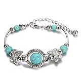 Underleaf Vintage Turquoise Beaded Butterfly Bracelet Handmade Butterfly Chain Charm Bracelet for Wo