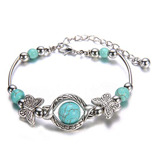 Underleaf Vintage Turquoise Beaded Butterfly Bracelet Handmade Butterfly Chain Charm Bracelet For Women Teen Girls #TOP5