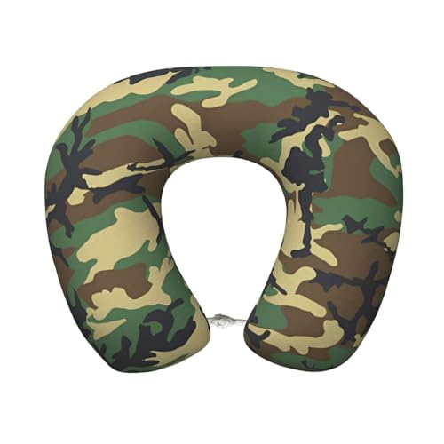 JaoXer Cuscino da viaggio in memory foam verde militare mimetico – supporto per il collo per aereo, auto, casa, ufficio, vedere film, lavoro, guida, tempo libero