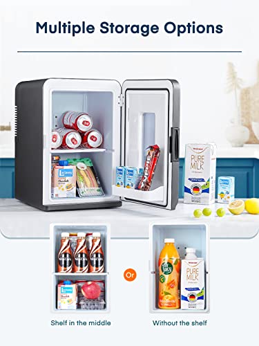 FOHERE Kleine mini-koelkast, 15 l/21 blikjes, draagbare koelkast AC + DC 12 V, stille modus, koelende en verwarmende functie, cosmeticakoeler, zwart - Image 3