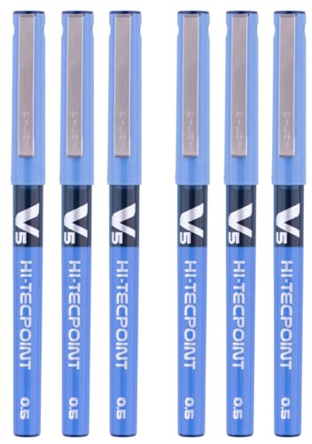Image of Pilot Hi-Tecpoint V5 0.5mm Extra Fine Point Pure Liquid Ink Roller Ball Pen | Blue Ink, Pack Of 8
