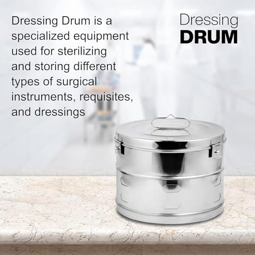 Image of OTICA Dressing Autoclavable Instrument Drum (Jointed) - Ideal for Hospitals, Clinics, Surgical Procedures, Laboratories, and Medical Students (11x9)