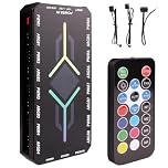 2 in 1 ARGB Fan Hub with Remote Controller, 9-Port 4-Pin PWM Fan Splitter & 9 x 5V 3-Pin ARGB Headers, Magnetic Base PC Hub With RGB Controller for Case Fans, Adjustable Speed, with SATA Power cable