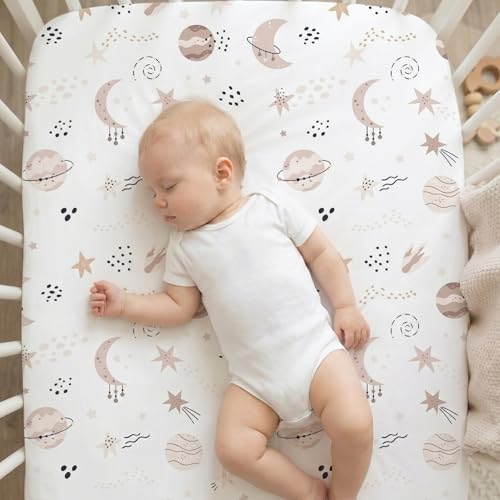 Image of 4 Pack Baby Bassinet Sheets 20 inch x 35 inch Compatible with Newton, Ezebaby, Angelbliss, AMKE(3 in 1) & Other Large Bedside Sleeper - Soft Breathable Bassinet Fitted Sheets for Girl - Light Pink & Star