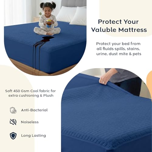 Image of Ayka 100% Waterproof Quilted Mattress Protector King Size 78x72 inch Breathable Noiseless Ultra Soft Fitted Bed Protector Mattress /Bed Cover (Medblue, King (78 * 72 inch))