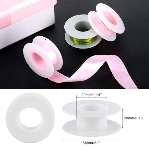 Image of Weysat 60 Pack Empty Plastic Spools for Storing Chains and Ribbons White Wire Weaving Bobbins Thread Spools Ribbon Chain Tape Spools for Embroidery Thread Yarn Ribbon Crafts Sewing 2.2x0.79 Inch