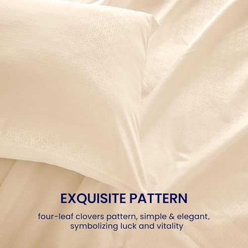 Image of SLEEP ZONE 3 Pieces Sheet & Pillowcase Sets, Luxury Embossed Sheets Set for Kids, Deep Pocket 16 inch,Super Soft, Wrinkle Free, Fade Resistant, Easy Care (Beige-Four Leaf Clove, Twin)