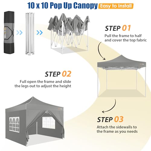 Image of HOTEEL Canopy Tent 10x10 Pop Up Canopy, Ez Up Canopy with Sidewalls Waterproof & UPF 50+, Heavy Duty Commercial Instant Craft Fair Tent for Farmer Market, Vendor, Party, Event(Grey)