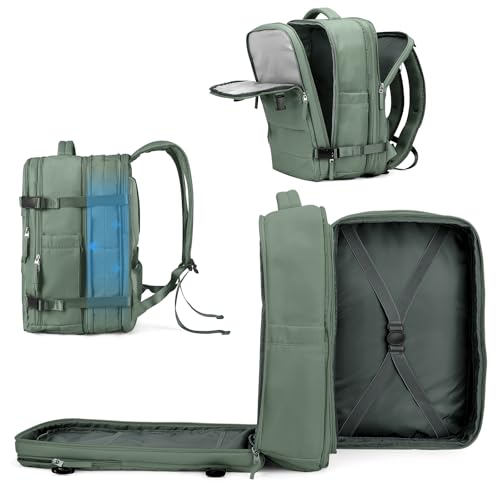 Image of coowoz Large Travel Backpack For Women Men, Carry On Backpack,Hiking Backpack Waterproof Outdoor Sports Rucksack Casual Daypack Expandable Heavy Duty Extra large Backpack Olive Green