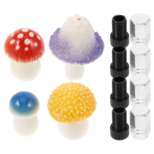 PRETYZOOM 4pcs Cute Mushroom Tire Valve Stem Caps Metal Covers for Cars Motorcycles Bicycles Trucks Compatible with Presta and Standard Valves Easy Installation