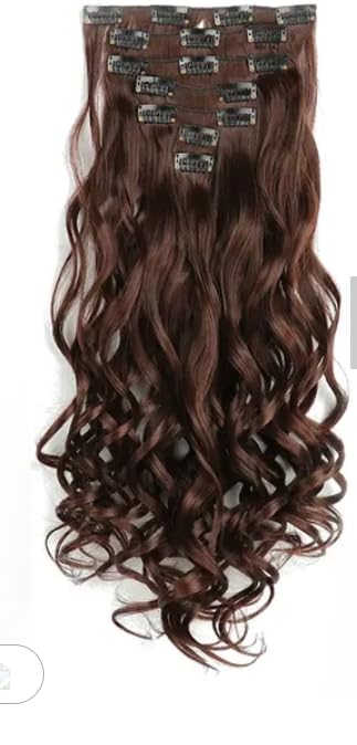 Image of Artifice 6pc set Multi Layered Wavy 24 Inches Long Curly Silky Hair Extension Maroon Highlighted with Brown