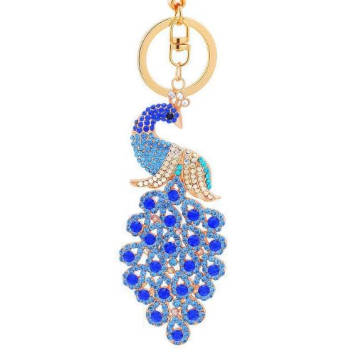 Reizteko Peacock Keychain, Navy Blue Rhinestone Bird Bag Charm for Purse