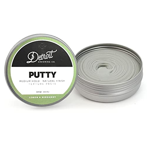 Detroit Grooming Co. Putty - Texture Paste - Lemon and Bergamot Scent, Medium Hold, Natural Finish Hair Styling Product for Men (3.4oz) Use Instead of Hair Gel, Wax, Clay, or Pomade for Best Shaping