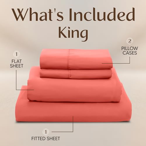 Image of Utopia Bedding King Size Sheet Set - 4 Piece Bed Sheets, Soft and Breathable Microfiber, Includes 1 Fitted Sheet, 1 Flat Sheet and 2 Pillowcases - Oeko Tex (Coral)