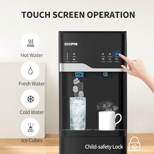 Image of Self Cleaning Hot and Cold Bottom Load Water Cooler Dispenser with Ice Maker 5 Gal Built-in Bullet Ice Maker 22lbs Daily Capacity Black
