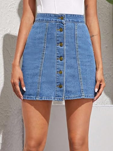 Image of Sugathari Women's Casual Denim Light Blue Skirt - High Waist, A-Line, Mini Length Without Pockets | Stylish Everyday Wear (Skirts 210)
