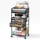 Homsorout Art cart, 5 Tier Rolling Cart - Utility Cart with Storage Drawer and Wheels, Versatile Art & Craft Organizer for Home, Office, or Studio Ideal for Storing Brushes, Paints （Black）