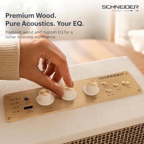 Image of Schneider ENERZA HP60 Wireless Portable Home Audio Speaker | 60W Triple-Driver 360 Sound | Wooden Acoustic Enclosure with Bluetooth 5.4 IPX4 Splashproof | Vintage Classic Design - Ivory