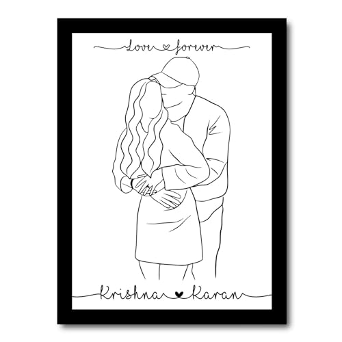 Image of JABSY Personalised Couple Framed Print for Living Room Bedroom Office Gift for Engagement Wedding Birthday Anniversary Love Speical Gift (couple-hug)