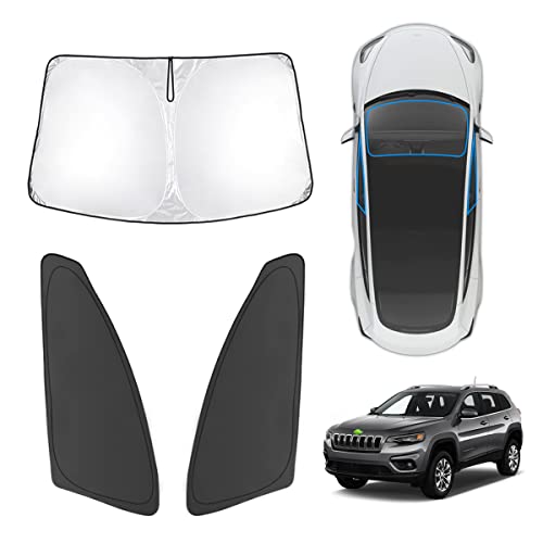 Karltys Compatible con parasoles Jeep Cherokee (KL) 2014-2022 (no para Jeep Grand Cherokee) Parabrisas Parasol Frontal Ventanas Protector Protector Solar Plegable Bloquea UV y Calor, 3 Piezas