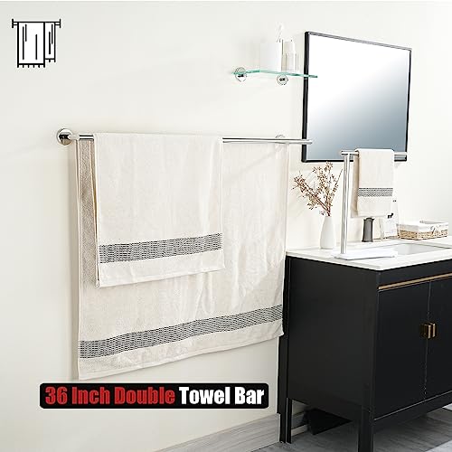 Jqk Double Bath Towel Bar, 36 Inch 304 Stainless Steel Thicken 1Mm Towel Rack For Bathroom, Bath Towel Holder Polished Chrome Wall Mount, Total Length 39.13 Inch, Tb100L36-Ch #TOP4