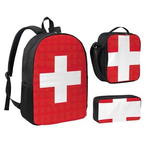 Sac à dos drapeau suisse EdWal avec trousse et sac repas