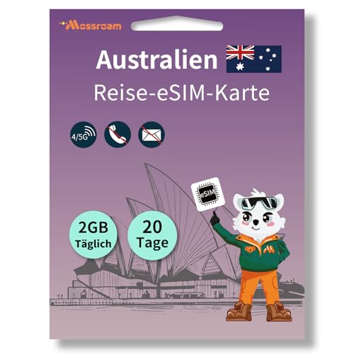 Australien eSIM – Prepaid 2 GB 5G/4G-Daten für 20 Tage – Einfache Einrichtung per QR-Code – Kein Vertrag, kein Roaming – Ideal für Kurze und Lange Reisen